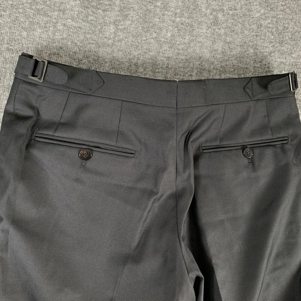 Isaia Napoli Dress Pants Men 30x29 Black Side Straps Trousers Silk Old Money